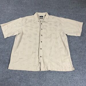 Haggar Shirt Mens Extra Large Brown Silk Button Up Short Sleeve Floral Hawaiian